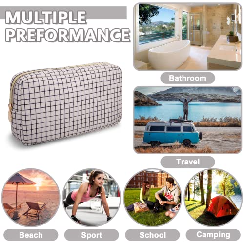 Small Makeup Bag Pouch for Purse，Nylon Travel Toiletry Storage Bag Preppy Checkered Cosmetic Bag for Women Girls，Waterproof Makeup Organizer Bag Pouch Skincare Bag with Zipper (Small-Checkered) - color: Checkered, size: Small