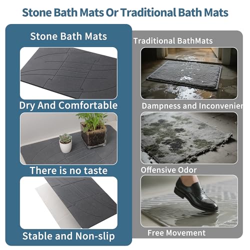 Stone Bath Mats for Bathroom - Foldable Quick Drying Bath Mat(Dark Gray A) | Diatomaceous Earth Bath Mat,, Super Absorbent Stone Shower Mat,Easy to Clean No Smell, Fast Drying for Bathroom and Kitchen - color: Dark Gray a, size: 1'3" x 1'11" (Rectangular)