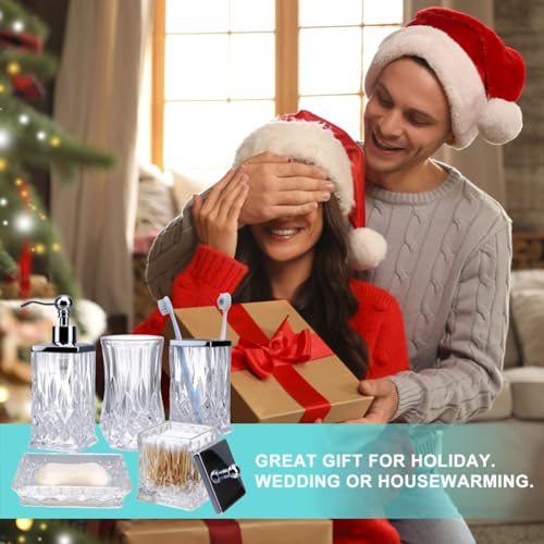 Bathroom Accessories Set,5 Pcs Clear Glass Bathroom Accessory Set,Complete Lotion Soap Dispenser,Toothbrush Holder, Soap Dish,Tumbler & Jar,Modern Bathroom Decor Sets Gift,Square - style: Square(Clear)