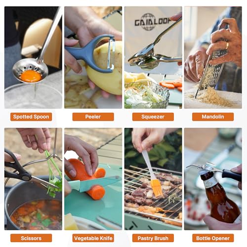 Gaialoop Portable Camping Cooking Utensils Set, Camp Kitchen Set with Organizer Bag, RV Essentials Outdoor Cooking Utensil Kit for Travel, Picnics, Camping, BBQs, Parties - style: 16pcs