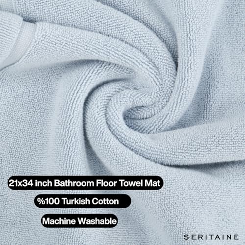 Turkish Cotton Bath Mat Set of 2-100% Turkish Cotton 21x34 inch Bathroom Floor Towel Mat (Not Rug) - Absorbent 900 GSM Hotel Spa Quality Floor Towels - Machine Washable Quick Dry - color: Light Blue (Hera Design)