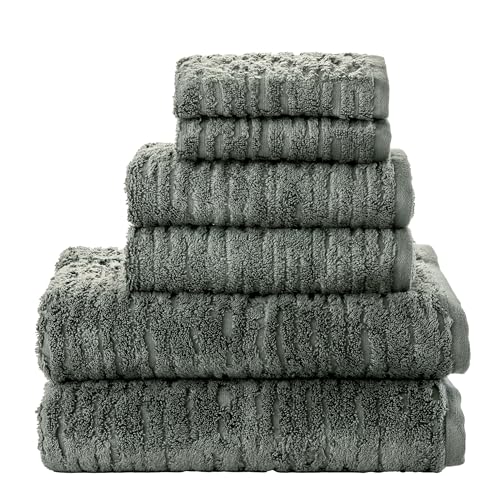 SKL Home CloudSoft 100% Cotton Luxury 6-Piece Towel Set, 600 GSM, Ultra Plush & Absorbent - 2 Bath Towels, 2 Hand Towels, 2 Washcloths, Green Pine - color: Green Pine, style: 6-Piece Towel Set
