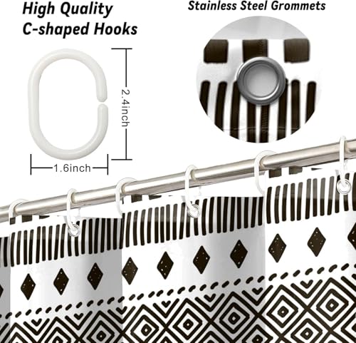 AOFOTO Bohemian Shower Curtain Black and White Geometric Design Shower Curtains with Black Tassel Boho Pattern Shower Curtains for Bathroom Waterproof Fabric Bath Curtain Sets with Hooks 36x72 Inches - color: Black Stripe, size: 36"W x 72"L (Pack of 1)