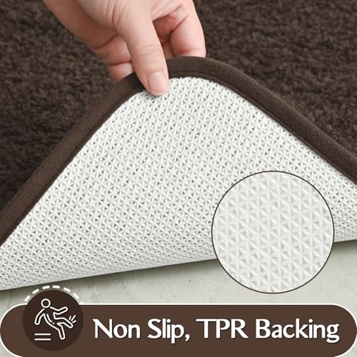 HOMORE Bathroom Rug Set 2 Piece,Soft Absorbent Bath Mats Set,Machine Washable Bath Rug Sets for Bathroom Non Slip,(21"x34"+21"x21") Plush Shaggy U Shape Contour Toilet,Brown - color: Brown