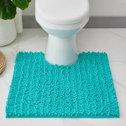 ILANGO Toilet Rugs U Shaped Sky Blue 24x24 Bathroom Rugs,Extra Soft Absorbent Chenille Bath Rugs,Thick Non-Slip Shaggy Bath Mat,Machine Washable Quick Dry Bath Mats for Toilet Contour - color: Sky Blue, size: 24"×24" Toilet Rug