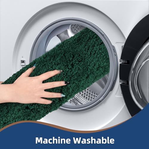 Bathroom Rugs Sets 3 Pieces Microfiber - Upgrade Non-Slip Thermo-Plastic Rubber Bottom- Quick Dry - Machine Wash for Bedroom, Tub, Living Room (Dark Green) - color: Green