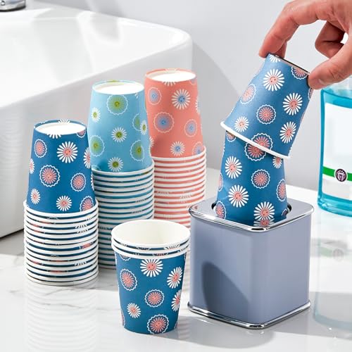 SIUQ [600 Pack 5 oz Paper Cups, Disposable Bathroom Cups, Small Mouthwash Cups, Hot/Cold Beverage Drinking Mini Cup for Party, Picnic, BBQ, Travel (Daisy) - color: Daisy 5oz-600 pack