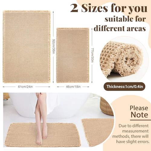 Tinideya Waffle Bath Mat Set of 2 Ultra Absorbent Non-Slip Bathroom Rugs Machine Washable Quick Dry for Shower Bathroom Kitchen Floor, Low Profile Fits Under Door, 18 x 30'' + 24 x 36''(Brown)