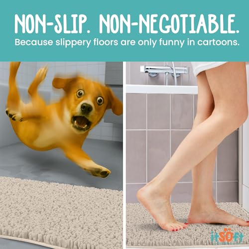 ITSOFT Large Plush Bathroom Rug 47"x21", Absorbent Machine Washable Non Slip Chenille Bath Mats, Quick Dry Bathmat, Bath Rugs for Bath, Shower, Bedroom, or Door Mat, Beige - color: Beige, size: 47" x 21" (Rectangular)