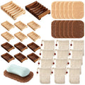 Baderke 36 Pcs Soap Saver Set for Packaging Gift Including Wooden Dish Holder Exfoliating Bag with Drawstring Soap Pads for Mother's Day Bar Wedding Baby Shower Homemade Gift(Mixed Color) - color: Wood