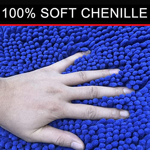 RUN HELIX Royal Blue Chenille Bath Mat Set, 3 Piece, High Pile, Tufted, Machine Made, Non Slip, Absorbent, Fluffy, Washable, Bathroom - color: Blue Royal, size: 16" x 24" + 20" x 32"+ 20" x 20" U shape