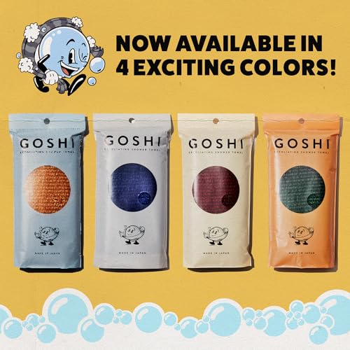 GOSHI Exfoliating Shower Towel - Long Body Scrubber for Back Acne, KP & Smooth Skin - Durable Rip-Resistant Weave, Quick-Dry Nylon Washcloth - Ethically Crafted in Gunma, Japan - Blue - color: Blue