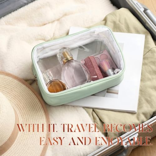 Abbylike 6 Pcs Clear Makeup Bags Bulk PU Leather Cosmetic Pouches Transparent Toiletry Bags with Zipper Waterproof Purse Skincare Car Organizer for Girl Women Travel Gifts(Mint Green) - color: Mint Green