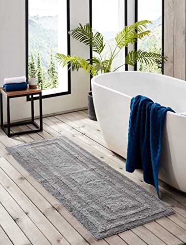 Eddie Bauer - Bathroom Rug, 100% Soft Plush Tufted Cotton Runner Rug, Highly Absorbent, Quick-Dry, and Skid-Resistant Backing (Logan Chrome Grey, 22" x 60") - color: Chrome Grey, style: 22" x 60"