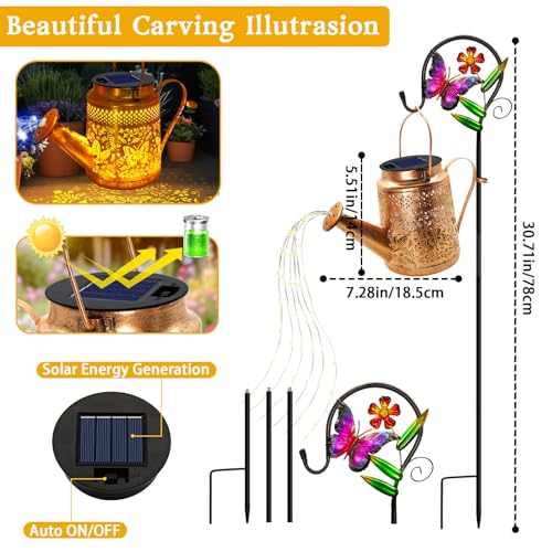 ANGMLN Butterfly Solar Lights Outdoor Waterproof, Solar Watering Can Lights with Shepherd Hook, Metal Hanging Lantern Garden Decor Yard Outside Patio Lawn, Gifts for Mom Grandma Women Birthday - color: Butterfly