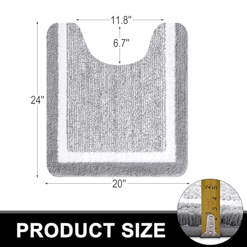 OLANLY Toilet Rugs U-Shaped 24x20, Extra Soft and Absorbent Microfiber Bathroom Rugs, Non-Slip, Machine Wash Dry, Plush Shaggy Contour Bath Mats for Toilet Base, Grey - color: Grey and White, size: 24" X 20" Contour Rug