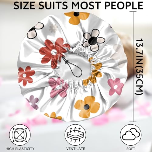 Shower Cap Adjustable Waterproof Double Layer Elastic Reusable Hair Bath Cap Cute Aesthetic for Women Girls-Floral Flower - color: R13-Floral Flower