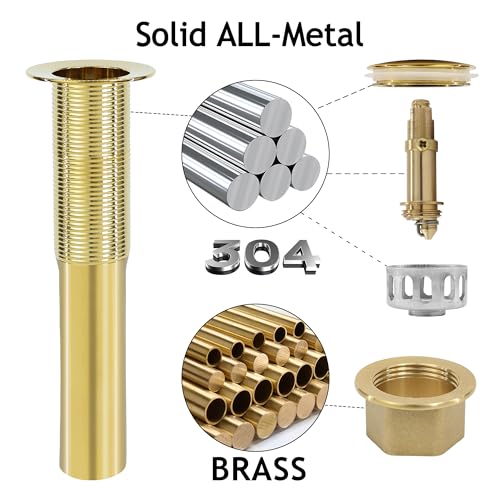 Bathroom Sink Drain,2 Pack Gold Stainless Steel Bathroom Drain Stopper Without Overflow,Small Cap Pop Up Drain Assembly with Detachable Strainer Basket,Built-in Anti-Clogging - color: 2 Pack-gold-small Cap, style: Without Overflow