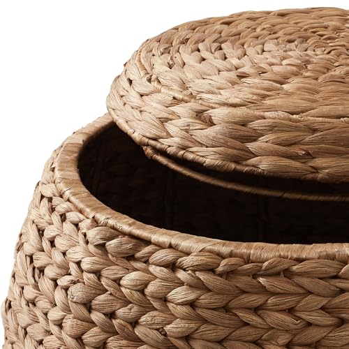 Casafield Round Storage Basket with Lid - Cinnamon, Handwoven Water Hyacinth Organizer for Laundry, Blankets, Plants, Bedroom, Living Room, Office - color: Cinnamon