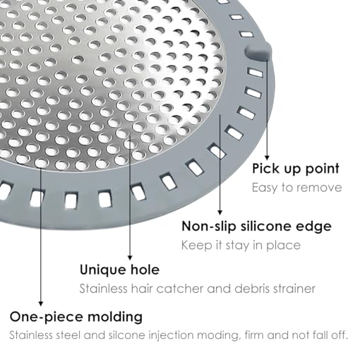Huntonry Drain Hair Catcher, Shower Hair Drain Catcher, Shower Drain Cover, Bathtub Drain Strainer, Tub Hair Catcher, Bathroom Sink Strainer Hair Trap Filter, Bathroom Drain Defender, Flat, Round - color: Silver