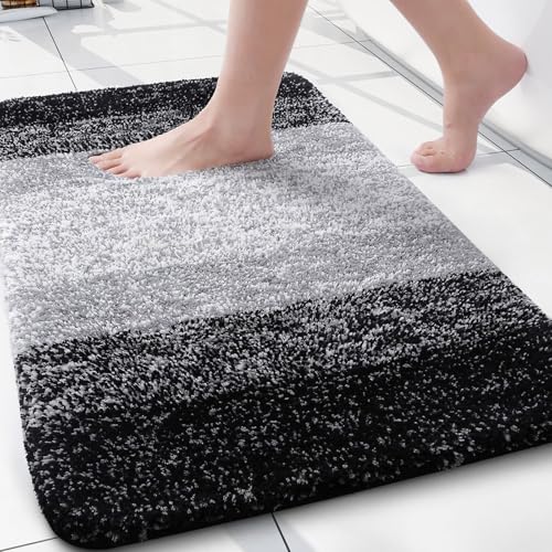 Arotive Microfiber Bathroom Rugs, Shaggy Soft and Absorbent Bath Rug, Thick Plush Machine Washable Dry Bath Mats for Bathroom, Tub and Shower, 24x16, Black, Rectangular - color: Black, size: 24" X 16"