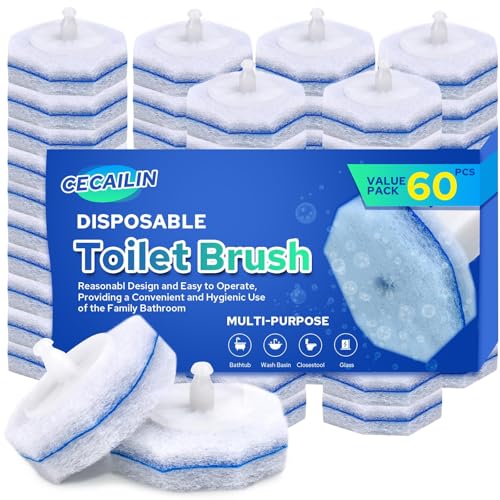 60pcs Disposable Toilet Brush Refills, Toilet Bowl Cleaner Refill Pads, Compatible with Most Toilet Cleaning Wands & Systems, Disposable Scrubber Refill Heads for Deep Bathroom Cleaning - size: 1 Count (Pack of 60)