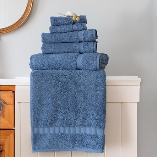 SALBAKOS 100% Turkish Cotton 6-Piece Towel Set | Premium Quality Hotel & Spa Collection | Ultra Soft, Super Absorbent 2 Washcloth, 2 Hand, 2 Bath Towels Sets | Made in Turkey (Blue, 6 Piece Towel Set) - color: Blue, size: 6 Piece Towel Set