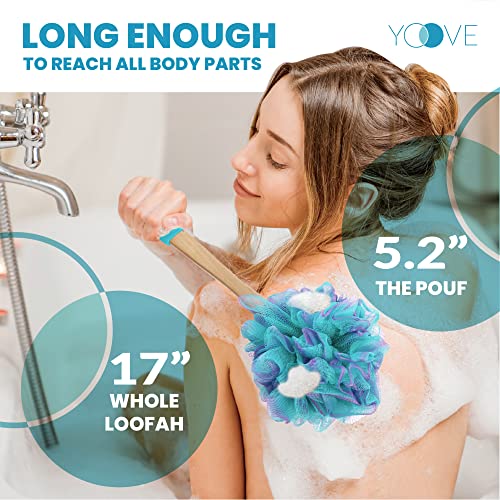 Yoove Bath Pouf with Handle - Body Scrubber Green Loofah for Women - Charcoal Infused Shower Loofah Sponge with Handle - Back Scrubber - Back Shower Sponge - style: Green