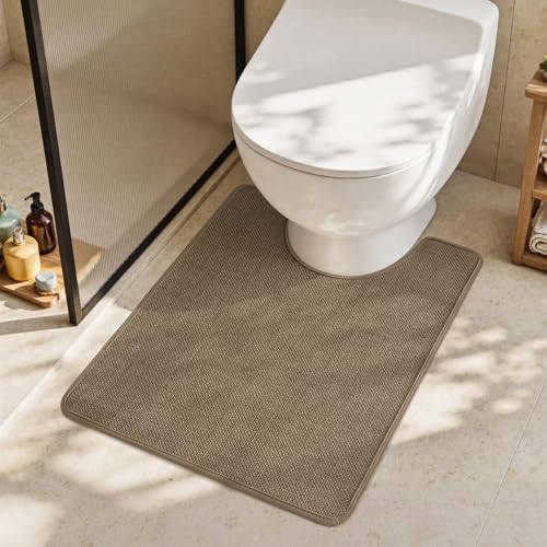 MontVoo Toilet Rugs U-Shaped, Ultra Thin Non Slip Contour Bathroom Rugs,Rubber Backing Washable Contour Bath Rugs for Toilet Mat,20''x24'',Khaki - color: Khaki, size: 20"x24"