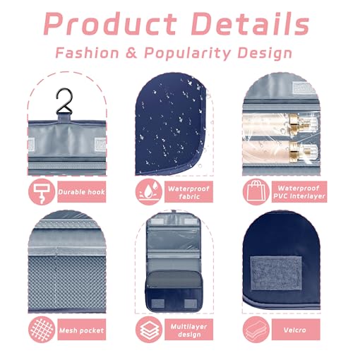 Toiletry Bag Travel Bag with Hanging Hook, Waterproof Capacity Hanging Multifunctional Makeup Bag for Toiletries, Portable Cosmetic Bag Travel Organizer for Women and Men(Royal Blue) - color: A6-Royal Blue