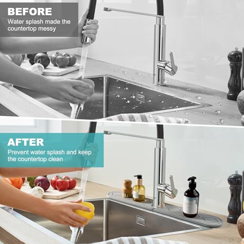 Faucet Mat Absorbent Pad,Diatomite Fast Drying Stone Sink Tray, Revents Moisture Buildup-Durable Faucet Drip Mat for Kitchen Sink and Bathroom Counter,with Non-Slip Dots (Light grey, 24" x 4") - color: Light grey
