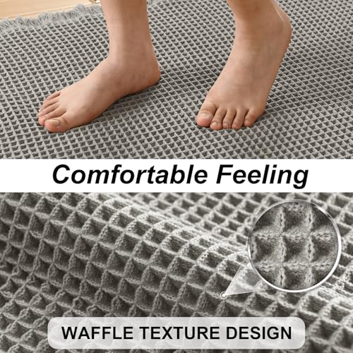 JIUZHEN Waffle Bath Mat Super Absorbent Bath Rugs Non Slip Bathroom Mats for Beside Tub Machine Washable Fast Drying Waffle Rugs for Bathroom Floor, 20" x 32", Grey - color: Grey, size: 1'8" x 2'8" (Rectangular)
