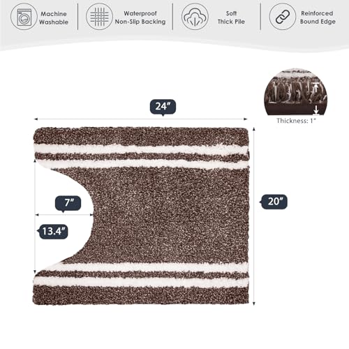 PURRUGS Bathroom Rug Non-Slip Machine Washable 20" x 24" U-Shaped, Super Absorbent and Quick Dry Shaggy Microfiber Bath Mat, Extra Soft and Plush Contour Rug for Toilet Base, Brown - color: Brown, size: 20" X 24" U-Shaped