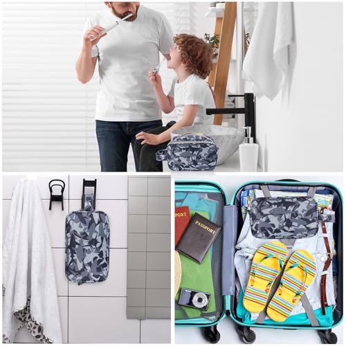 Shark Kids Toiletry Bag for Boys, Travel Toiletry Bag for Little Young Boys Waterproof Hanging Wash Bag Toddler Traveling Toiletries, Camo Black - color: Black Shark