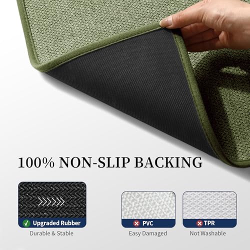 YIHOUSE Green Bathroom Rugs Sets 5 Piece, Quick Dry Thin Bath Mat with Toilet Rug, Non Slip Absorbent Machine Washable, Bath Runner Rugs for Bathtub Sink Home Decor - color: Green, size: 5 pieces