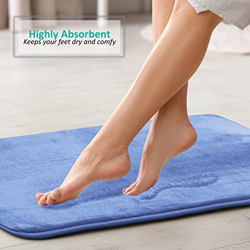 Clara Clark Bathroom Rugs, Velvet Memory Foam Bath Mat, Non-Slip Bath Rugs, Machine Wash, Dries Quickly, Ultra Soft Plush Bath Mats for Bathroom, - color: Calm Blue, style: 20 x 32 + Contour