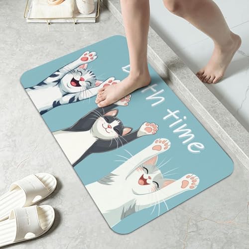 Funny Cat Bath mats Quick Dry Absorbent Bath Rugs Rubber Non Slip Bath Mat for Bathroom Floor Tub Shower Sink 16"×24" - color: Funny Cat, size: 16"x24"