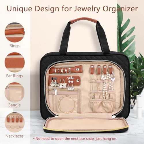 Wedama Toiletry Bag for Women, Hanging Travel Toiletry Bag with Jewelry Organizer Compartment Large Makeup Bag, PVC Waterproof Cosmetic Travel Bag for Travel Business Trips Camping Bathroom, Black - color: Black, size: Large, style: With Jewelry Organizer
