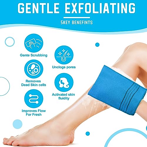 Hosuly Long Exfoliating Back Washcloth Bath Towel and Korean Exfoliating Mitt Italy Towel Korean Wash Cloth Korean Body Scrubber for Women Men Shower Dead Skin Removing Dry Skin (Blue) - style: Blue