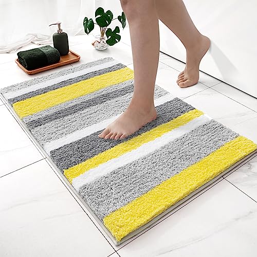 MIULEE Yellow Grey Bathroom Rug 24x36 Inch, Soft Thick Microfiber Striped Bath Mat, Non Slip Fluffy Plush Machine Washable Quick Dry for Bathroom Decor, Floor Tub and Shower - size: 2' x 3' (Rectangular)