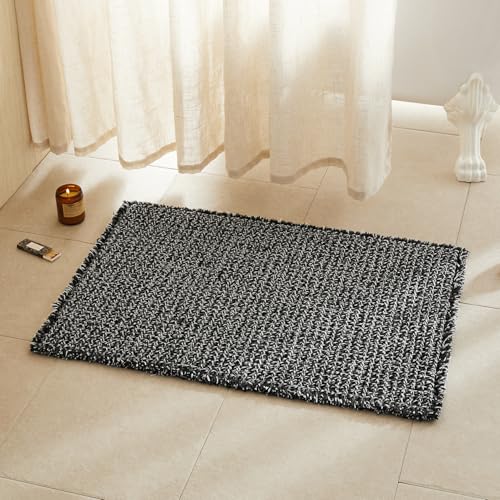 TYUU Black and White Bathroom Rugs, Waffle Bath Mat Non Slip Washable Super Absorbent Quick Dry Boho Farmhouse Bathroom Decor, 36"x24" Black and White - color: Black & White, size: 2' X 3' (Rectangular)