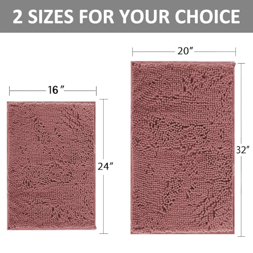 Chenille Bathroom Rugs Set 2 Piece Bath Mats for Bathroom Non-Slip Luxury Batroom Runner Rug Extra Soft and Absorbent Shaggy Rugs Washable Dry Plush - color: Coral Pink, size: 32"L x 20"W + 24"L x 16"W