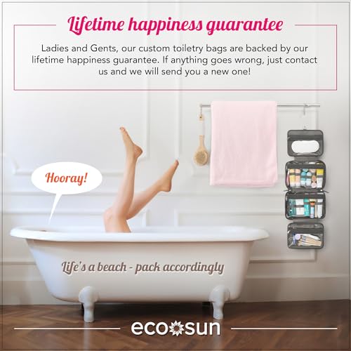 Eco Sun Hanging Travel Toiletry Bag — Designed in Hawaii — Water-resistant Travel Organizer for Bathroom Accessories (Grey) - color: Grey