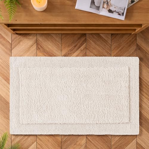 Bedding Craft Bathroom Bath Mat Rug – 100% Cotton, Reversible, Water Absorbent, Machine Washable, Soft Bathmat for Tub Side, 17x24 Beige - color: Beige, size: 1'5" x 2' (Rectangular)