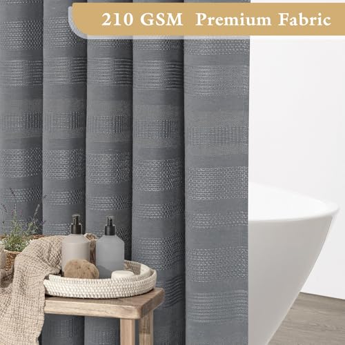 Boho Farmhouse Shower Curtain Set with Tassel, Linen Bohemian French Country Chic Bathroom Shower Curtain Set, Modern Striped Textured Shower Curtain 72x72 - Grey - color: Grey, size: 72"W x 72"L (Pack of 1)