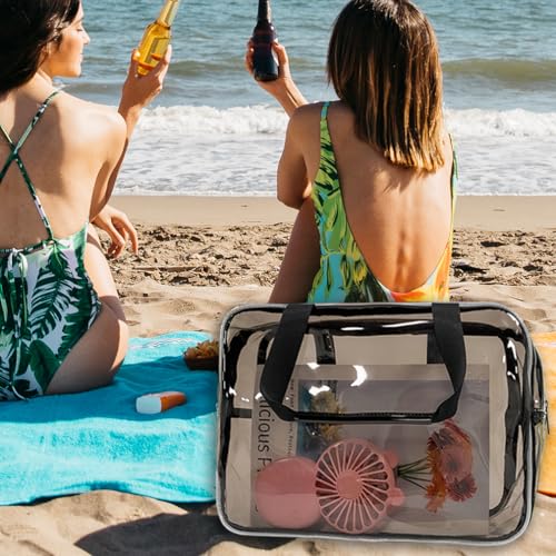 PVC Black Pure Color Transparent Gift Pouch Wash Travel Makeup Cosmetic Bag with Handle for Travel Bathroom Toiletry Organizer (Black) - color: black