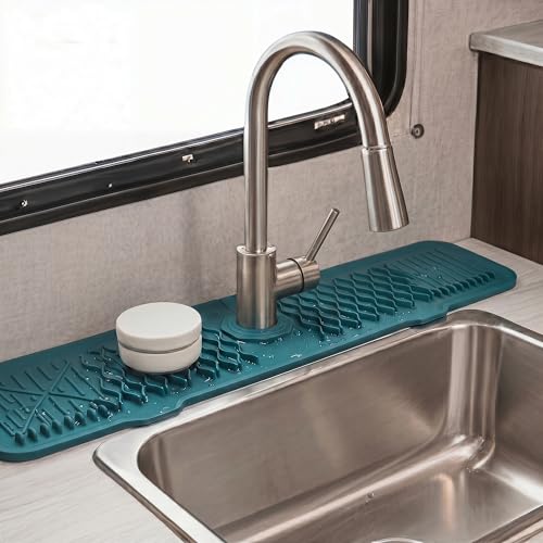 Longer Faucet Mat for Kitchen Sink Splash Guard, Kitchen Sink Mat, Kitchen Sink Splash Guard, Kitchen Sink Area Behind Faucet Mat 24*5.7inch Green - color: Green, size: 24" x 5.7"