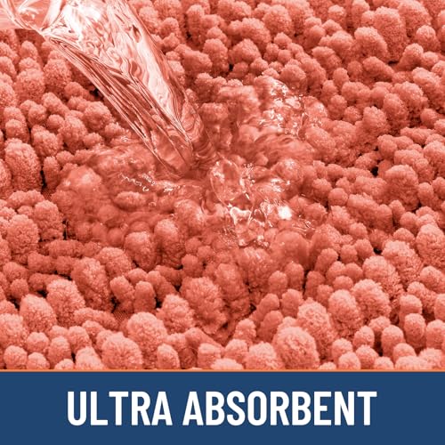 Smiry Bathroom Toilet Rugs U Shaped 24x20, Extra Soft Absorbent Non Slip Rubber Backing Chenille Contour Bath Rugs for Toilet, Machine Washable Contoured Bath Mats, Coral - color: Coral, size: 24'' X 20''