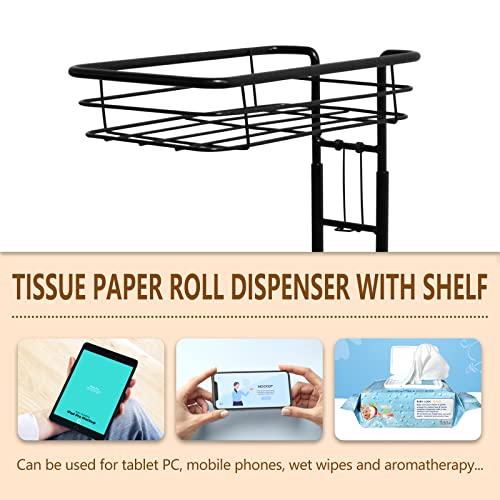 Toilet Paper Holder Stand Bathroom Toilet Paper Storage with Raised Base, Tissue Paper Roll Dispenser with Top Shelf (Black)