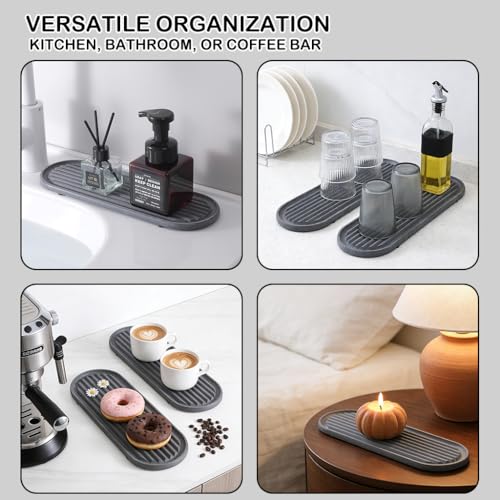 2PCS Water Absorbing Stone Tray, Fast Drying Diatomite Stone Sink Tray for Bathroom Sink & Kitchen Counter Faucet Organizer, Soap Dish Dispenser Vanity Organizer,Dark Grey-11.8"x4" - color: Dark Grey-2p